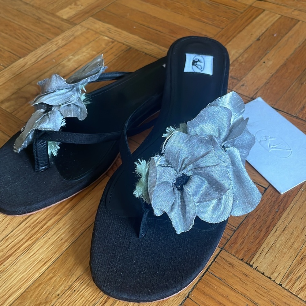 Sleeper Thong Sandals with Silk Flowers NWT